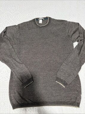 Perry Ellis Men's Crewneck Sweater in Heather Charcoal with Cream Trim